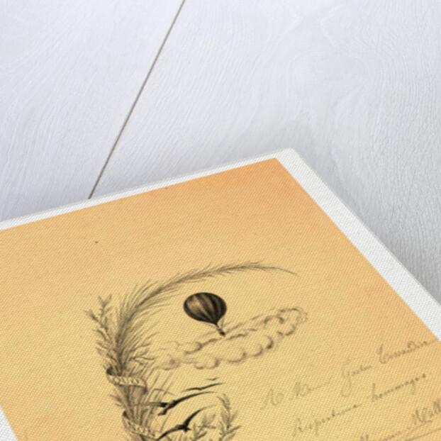 Stationery Illustrated with a Stalk of Wheat Wrapped in a Banner Marked Quo Non Ascendamus 1879 and a Balloon Flying above Clouds and Birds, 1879 by Anonymous