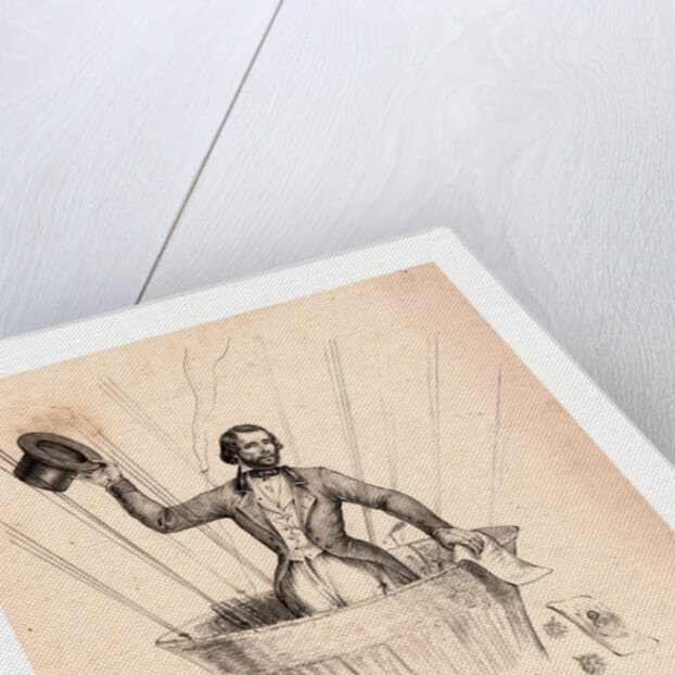 Half-Length Portrait of French Balloonist Francesco Arban Standing in the Basket of a Balloon, Waving His Hat by Anonymous