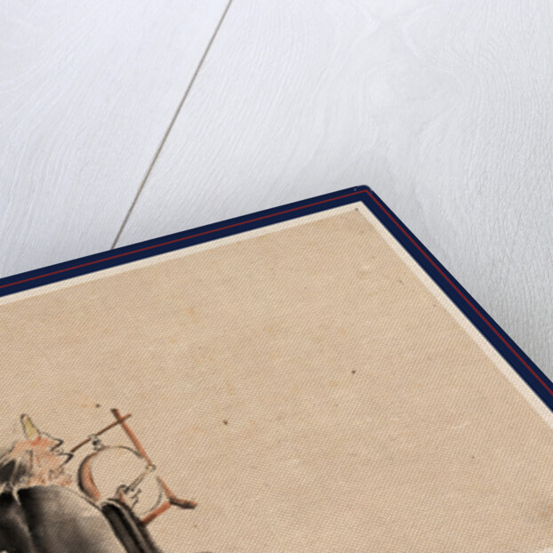 A Monk Wearing a Mask(?) with a Horn, Sitting on the Ground Beating a Drum (Tsuri-Daiko) by Anonymous