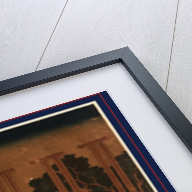 The Weir at Senju in the Province of Musa with Two People Fishing and a Man Leading a Horse Carrying Rice Seedlings for Planting in the Distant Rice Paddies by Anonymous