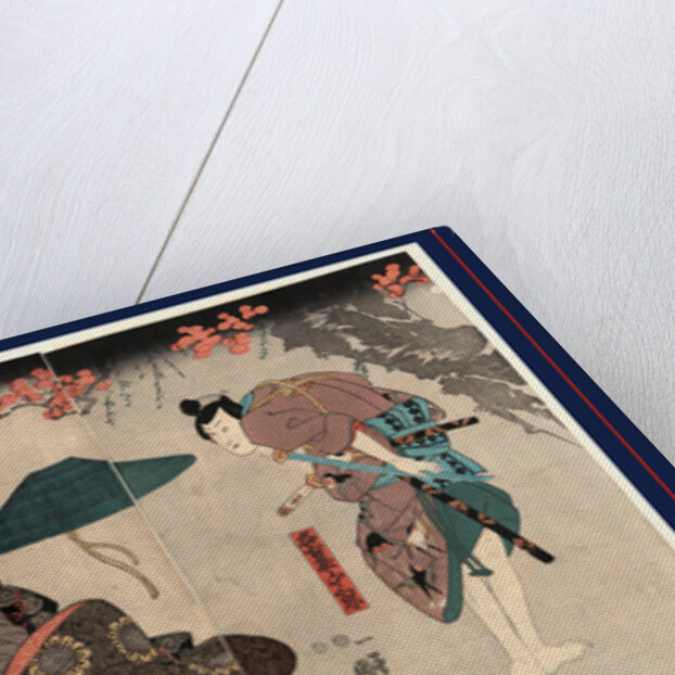 the Courtesan Katsuragi Outside a Sedan Chair Between Two Rival Lovers and Samurai, One is Her Husband Nagoya Sanza and the Other is Fuwa Banzaemon by Anonymous