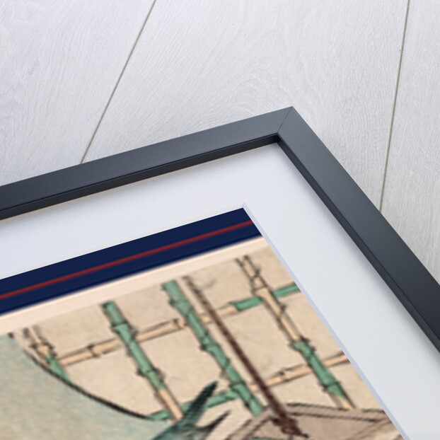 Bird Perched on the Edge of a Square Bucket Hanging by a Rope. by Anonymous