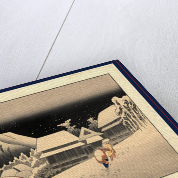 Travelers Walking in the Snow at Night at the Kanbara Station on the Tokaido Road by Anonymous