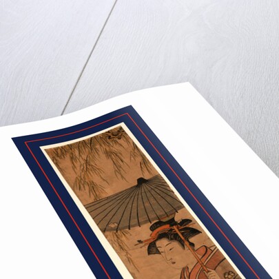 Full-Length Portrait of a Woman Holding a Parasol, Standing Beneath a Willow Tree. by Anonymous