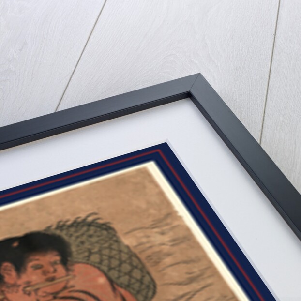 Kintaro, a Young Boy with Legendary Strength, Transformed As Sanro, Playing a Flute While Sitting on the Back of a Bull by Anonymous