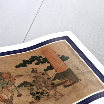 Tabako o suu shinji no futari, Two people having a smoke at a shrine festival by Totoya Hokkei