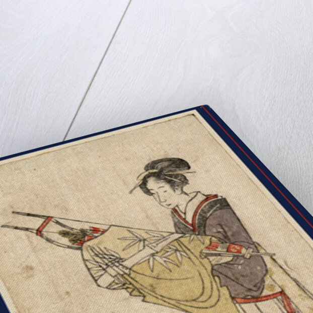 Woman Holding Bow and Arrows Draped in a Cloth, Standing Before a Young Boy. by Anonymous