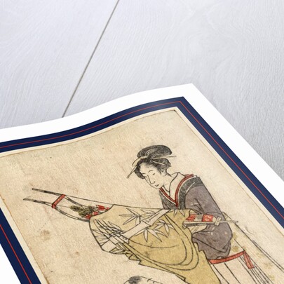 Woman Holding Bow and Arrows Draped in a Cloth, Standing Before a Young Boy. by Anonymous