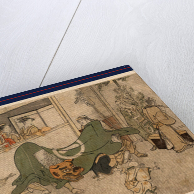 Actors in Lion Costume Dancing in Front of Women and Children Gathered at a Window, and Children and Adults Outside the Building by Anonymous