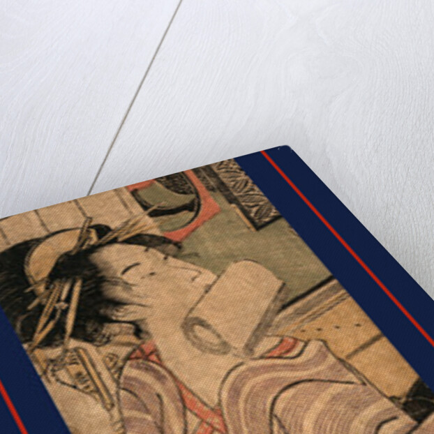 Woman Descending a Staircase, She Has a Small Roll of Cloth or Paper in Her Mouth. by Anonymous