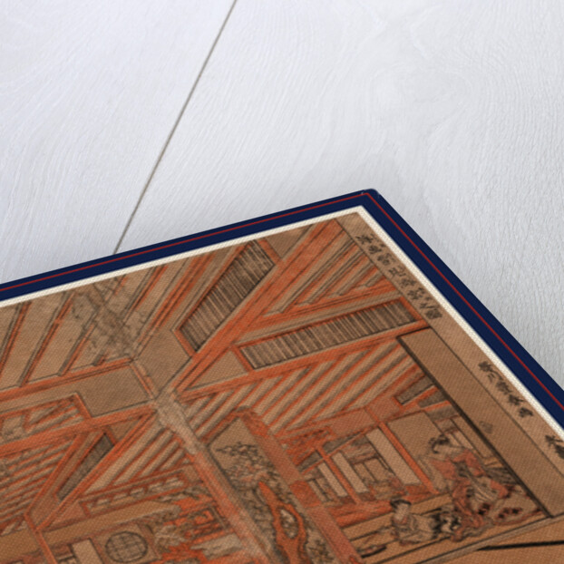 View Through Multiple Rooms of Small Gatherings, Men Playing Board Game, Women Playing with Pets, Drinking Tea, and Outside in the Snow, Rolling Large Snowballs. by Anonymous