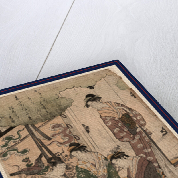 Three Women, Two Sitting on the Floor and One Standing, a Third Person Sitting on the Floor Appears to Be Offering a Small Box Containing Two Objects to the Others As the Woman Standing Looks on by Anonymous