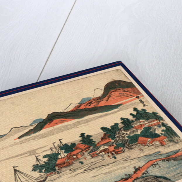 Cluster of Thatch-Roofed and More Substantial Buildings in a Coastal Village, Sailboats Laden with Cargo Approaching Shore, and a Bridge Over an Inlet. by Anonymous