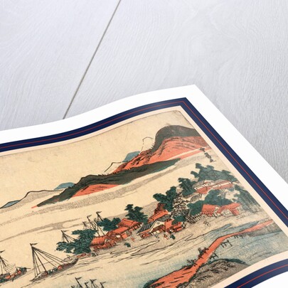 Cluster of Thatch-Roofed and More Substantial Buildings in a Coastal Village, Sailboats Laden with Cargo Approaching Shore, and a Bridge Over an Inlet. by Anonymous