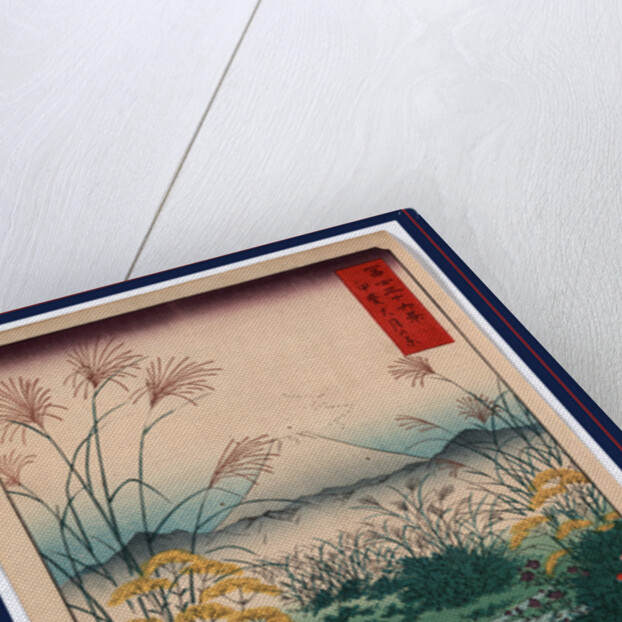 Wild Flowers and a Small Brook in a Field, with Mountains and a View of Mount Fuji in the Background by Anonymous