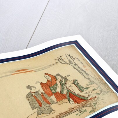 Priest Addressing a Nobleman and a Lady in Waiting on a Roadway, Next to a Tree, with the Sun Setting in the Background. by Anonymous