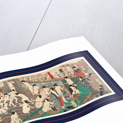 Hada kurabe hana no shobuyu kurabe (hoso?), koshi yuki no ya, Naked bodies compared to irises in hot water, comparing hips to a snow laden willow in hot water by Anonymous