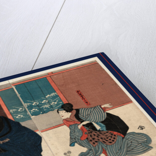 Igami no gonta gonta nyobo kosen shume kokingo, Actors in the roles of Igami no Gonta, Gonta's wife Kosen, and the Kokingo by Utagawa Kuniyoshi