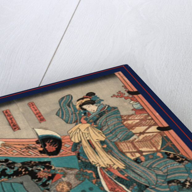 Hakata kojoro kezori kuemon komachiya soshichi, Actors in the roles of Hakata Kojuro, Kezori Kuemon, and Komachiya Soshichi by Utagawa Toyokuni