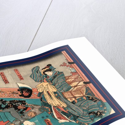 Hakata kojoro kezori kuemon komachiya soshichi, Actors in the roles of Hakata Kojuro, Kezori Kuemon, and Komachiya Soshichi by Utagawa Toyokuni