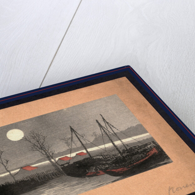 Sailboats at Dock and Low Buildings Under the Light of a Full Moon by Anonymous