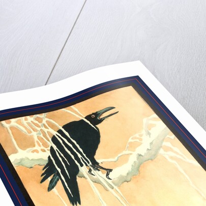 Blackbird (Raven or Crow) Perched on a Snow-Covered Branch. by Anonymous