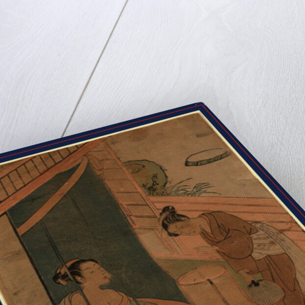 Kaya no hahako, Mother and child behind mosquito netting by Suzuki Harunobu