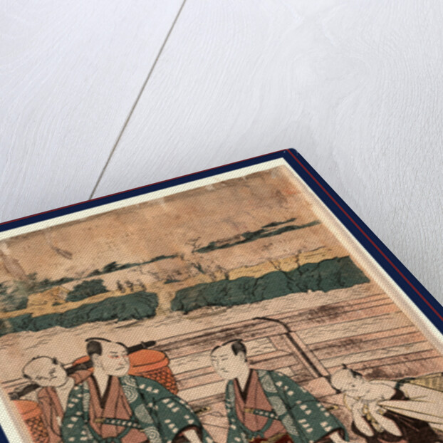 Azumabashi o wataru ichikawa omezo to sawamura gennosuke, Ichikawa Omezo and Sawamura Gennosuke crossing Azuma Bridge by Utagawa Toyokuni