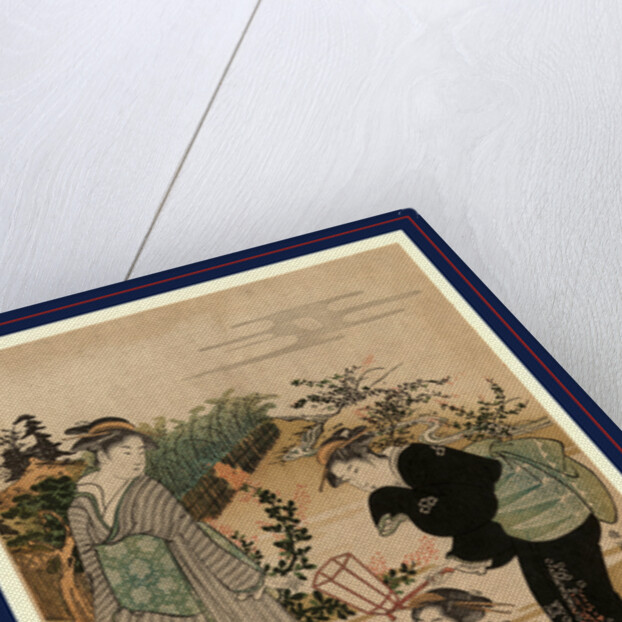 Three Women, One Holding a Lantern, Looking at Bushclover on the Banks of the Tama River by Anonymous