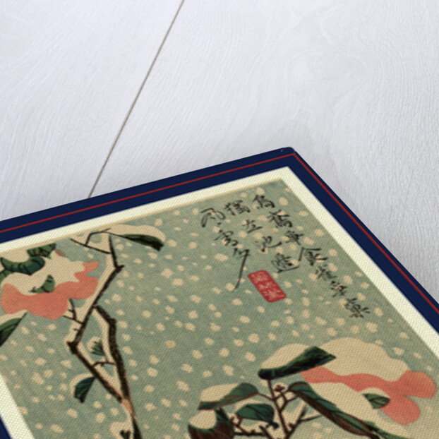 Secchu tsubaki ni suzume, Sparrows and camellias in snow by Ando Hiroshige