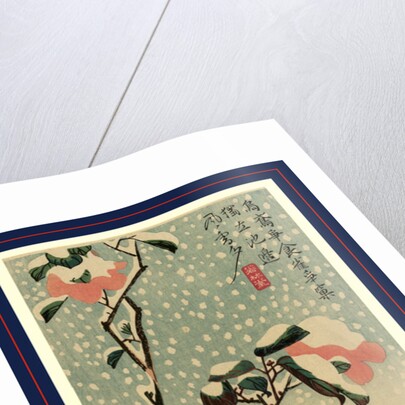 Secchu tsubaki ni suzume, Sparrows and camellias in snow by Ando Hiroshige