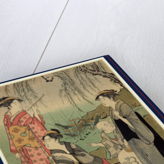 Three Women and a Child, Standing Next to and Sitting on a Bench Beneath a Willow Tree at the Edge of a Pond by Anonymous