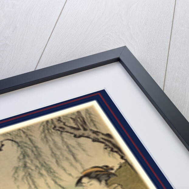 Three Women and a Child, Standing Next to and Sitting on a Bench Beneath a Willow Tree at the Edge of a Pond by Anonymous