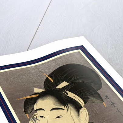 Head-and-Shoulders Portrait of a Young Woman Wiping Her Face by Anonymous