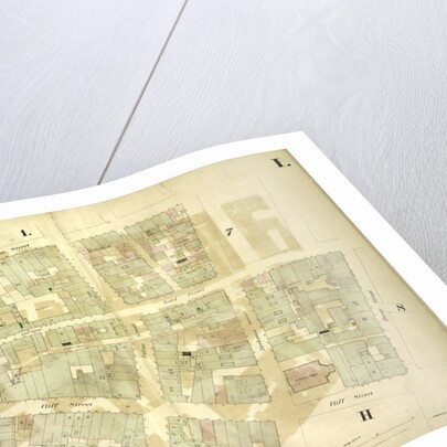 Map bounded by William Street, Beekman Street, Gold Street, Ferry Street, Cliff Street, Pearl Street, Platt Street; Including Riders Alley, Cliff Street, John Street, Fulton Street, New York by Anonymous