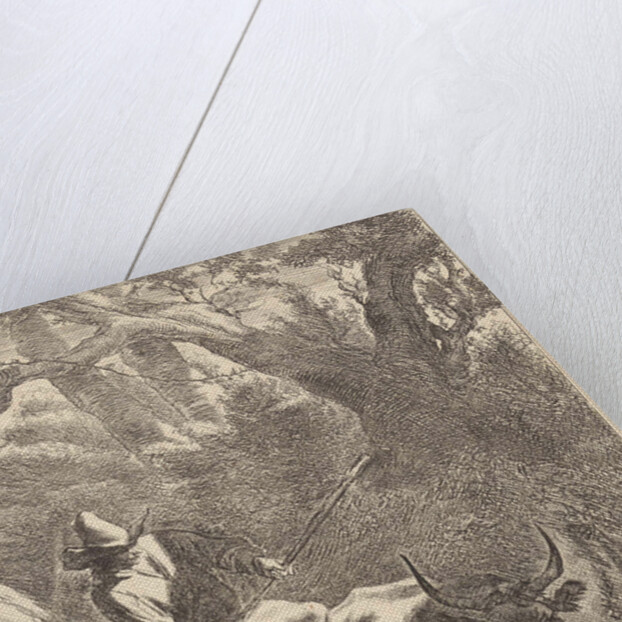 Shepherd drives two oxen by a stream by Nicolaes Pietersz. Berchem