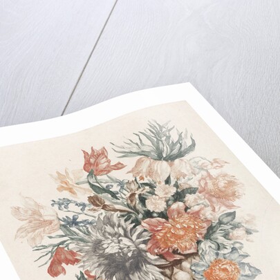 Stone vase with flowers on a platter by Johan Teyler