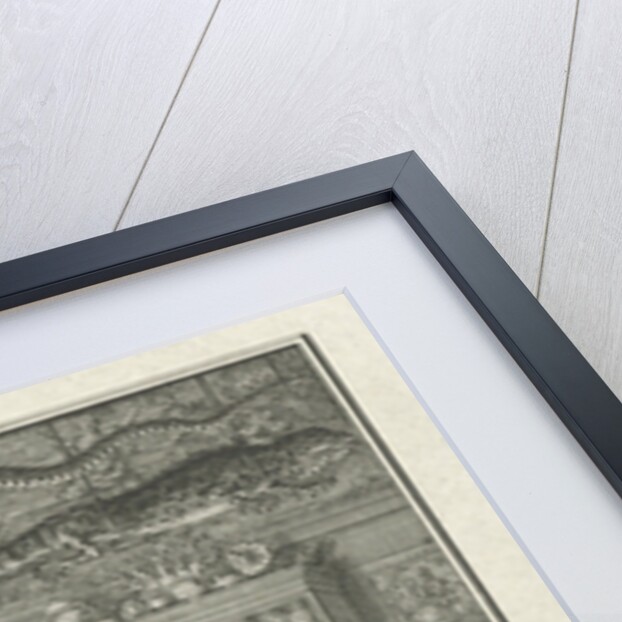 A nobleman and a cleric with a child in a cabinet of curiosities by Jacob Folkema