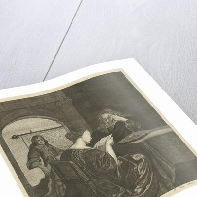 Woman reading a letter with a man at the table by Cornelis Hubert van Meurs