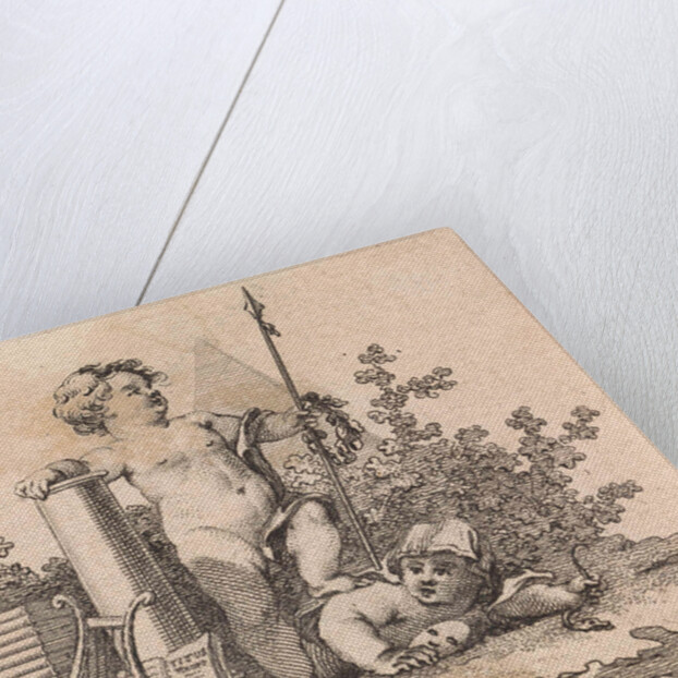 Two putti with allegorical attributes by Reinier Vinkeles