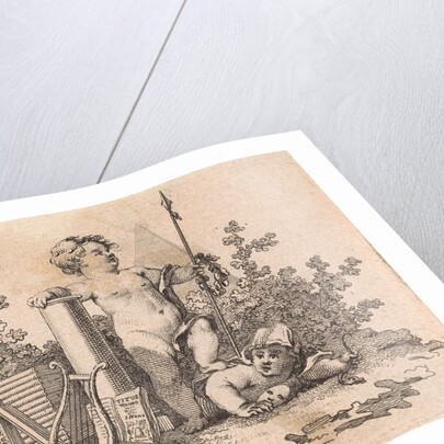 Two putti with allegorical attributes by Reinier Vinkeles