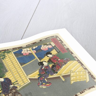 Man talking with squatting woman by Murata Heiemon