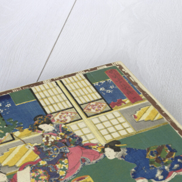 Prince Genji, an elegantly dressed woman and a maid by Murata Heiemon