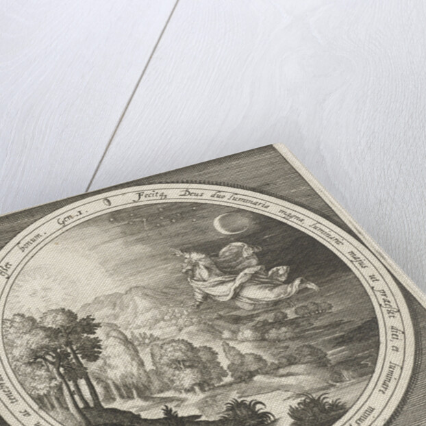 Fourth day of creation, God creates the sun, moon and stars by Assuerus van Londerseel