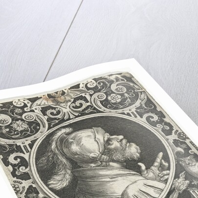 Portrait of Godfrey of Bouillon in medallion inside rectangular frame with ornaments by Anonymous