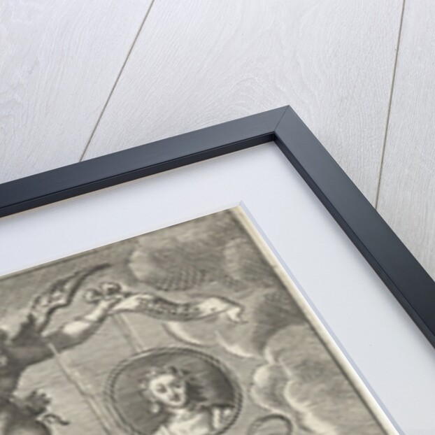 Venus on a shell with burning heart and arrow, floating off the coast of Zeeland by Cornelis Boey