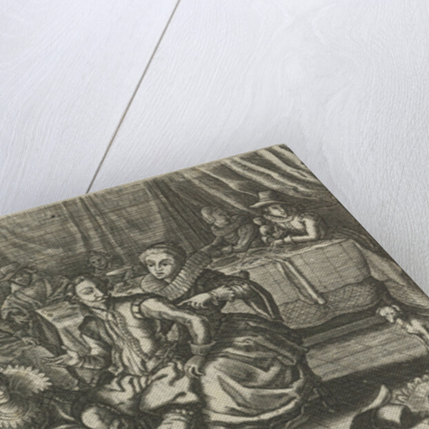 Interior in which two women of easy virtue undress a man by Christiaan Le Blon