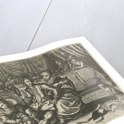 Interior in which two women of easy virtue undress a man by Christiaan Le Blon