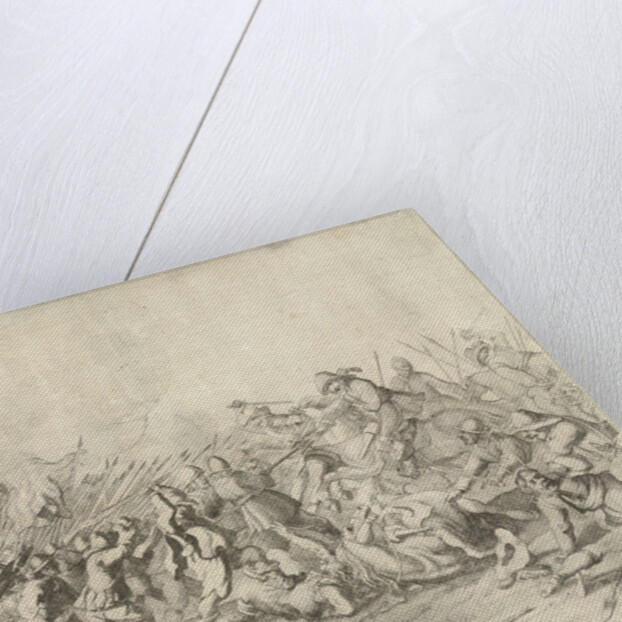 Fight between horsemen and infantry by Willem Basse