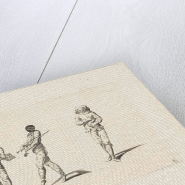 Harlequin and two jesters making music by Pieter Schenk I